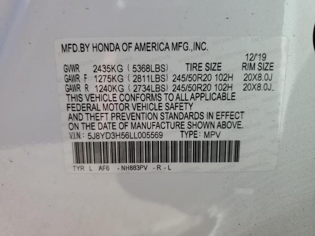 5J8YD3H56LL005569 - 2020 ACURA MDX TECHNOLOGY WHITE photo 13
