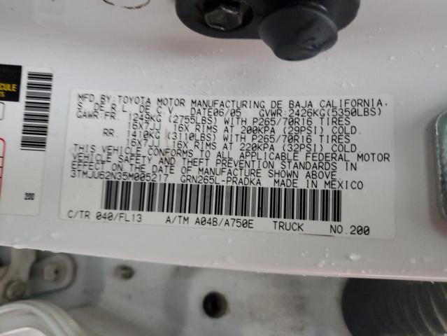 3TMJU62N35M005217 - 2005 TOYOTA TACOMA DOUBLE CAB PRERUNNER WHITE photo 12