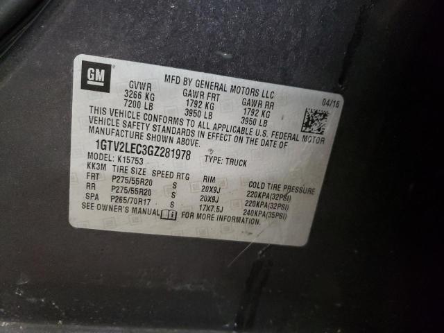 1GTV2LEC3GZ281978 - 2016 GMC SIERRA K1500 GRAY photo 12