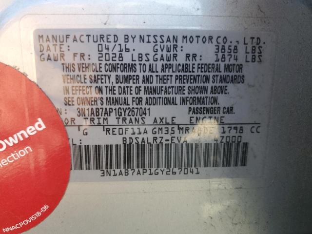 3N1AB7AP1GY267041 - 2016 NISSAN SENTRA S SILVER photo 12