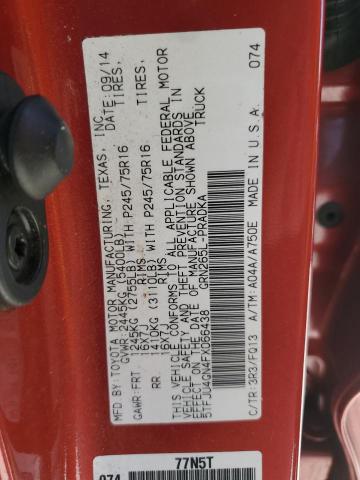 5TFJU4GN4FX066438 - 2015 TOYOTA TACOMA DOUBLE CAB PRERUNNER RED photo 12