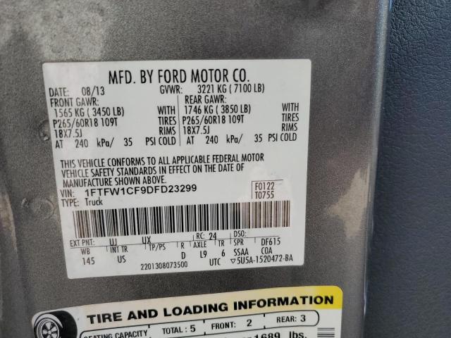 1FTFW1CF9DFD23299 - 2013 FORD F150 SUPERCREW GRAY photo 12