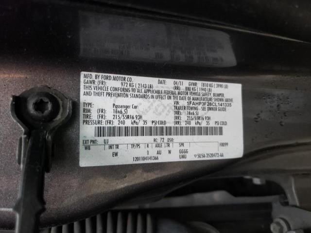 1FAHP3F28CL141335 - 2012 FORD FOCUS SE GRAY photo 10