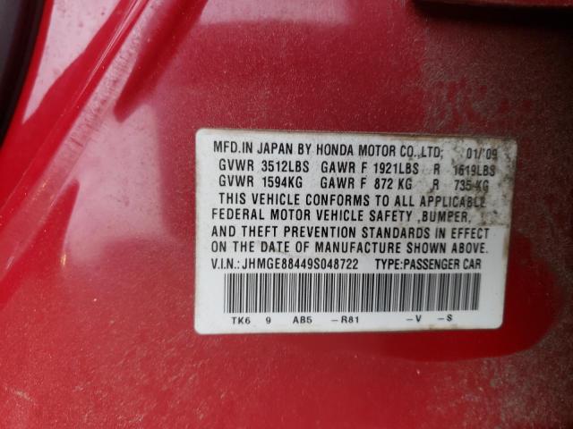 JHMGE88449S048722 - 2009 HONDA FIT SPORT RED photo 12