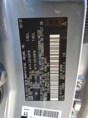 5TDHZRAH1LS011494 - 2020 TOYOTA HIGHLANDER XLE GRAY photo 13