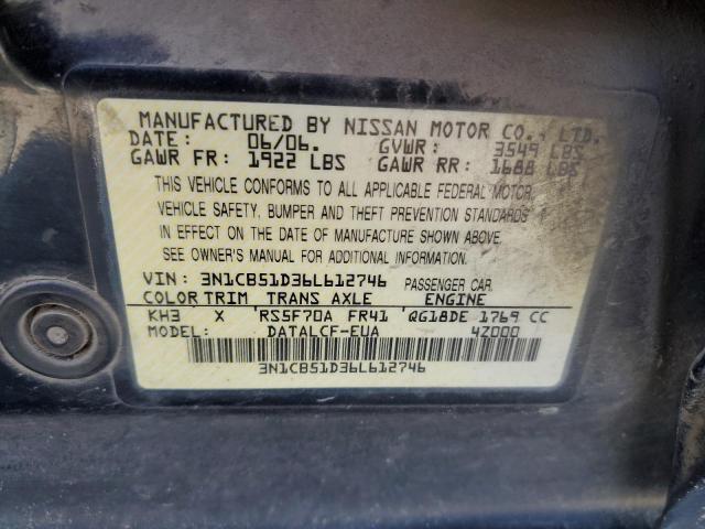 3N1CB51D36L612746 - 2006 NISSAN SENTRA 1.8 BLACK photo 12