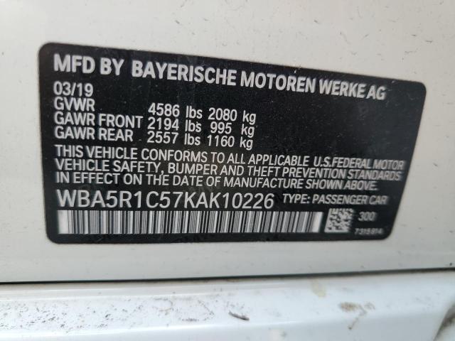 WBA5R1C57KAK10226 - 2019 BMW 330I WHITE photo 12