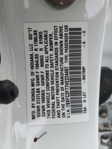 19XFC2F77HE224497 - 2017 HONDA CIVIC EX WHITE photo 12