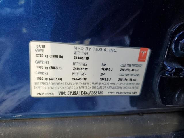 5YJSA1E4XJF268189 - 2018 TESLA MODEL S BLUE photo 12
