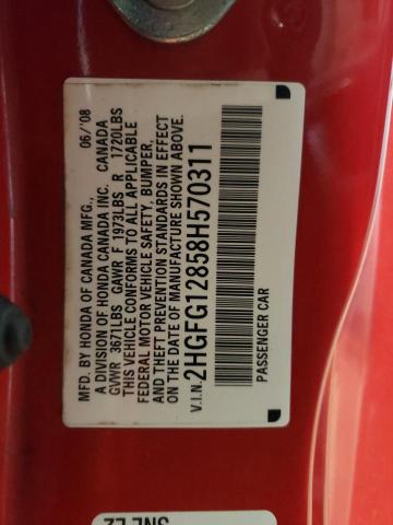 2HGFG12858H570311 - 2008 HONDA CIVIC EX RED photo 12