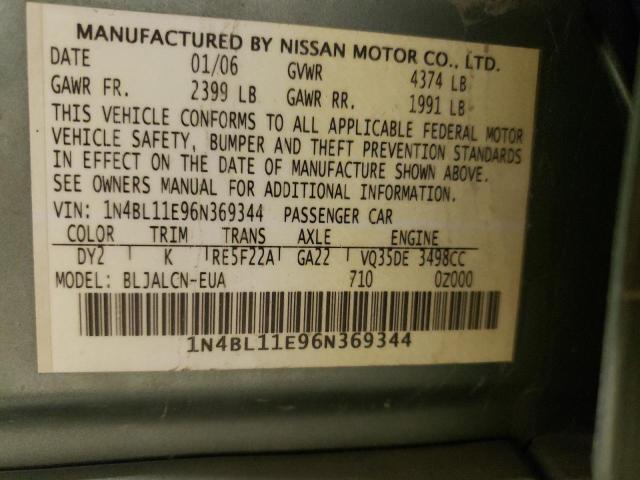 1N4BL11E96N369344 - 2006 NISSAN ALTIMA SE GREEN photo 12