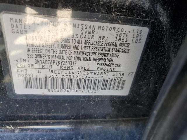 3N1AB7AP7KY250317 - 2019 NISSAN SENTRA S BLACK photo 12