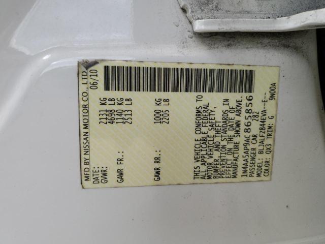 1N4AA5AP9AC865856 - 2010 NISSAN MAXIMA S WHITE photo 12