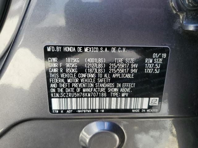 3CZRU5H76KM707186 - 2019 HONDA HR-V EXL GRAY photo 12