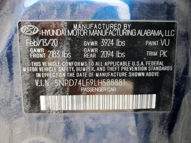 5NPD74LF9LH588881 - 2020 HYUNDAI ELANTRA SE BLUE photo 13