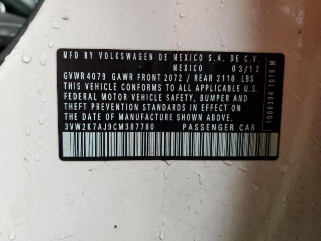 3VW2K7AJ9CM387780 - 2012 VOLKSWAGEN JETTA BASE Սպիտակ լուսանկար 12