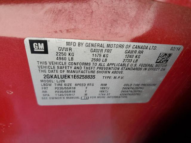 2GKALUEK1E6258835 - 2014 GMC TERRAIN DENALI RED photo 10