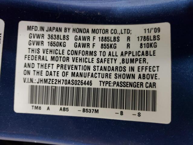 JHMZE2H70AS026446 - 2010 HONDA INSIGHT EX BLUE photo 12