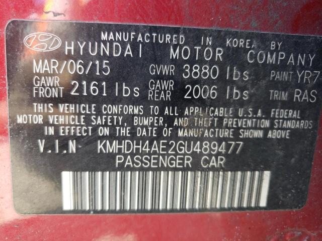 KMHDH4AE2GU489477 - 2016 HYUNDAI ELANTRA SE RED photo 12