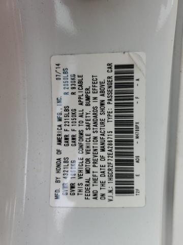 1HGCR2F72EA286715 - 2014 HONDA ACCORD EX WHITE photo 14