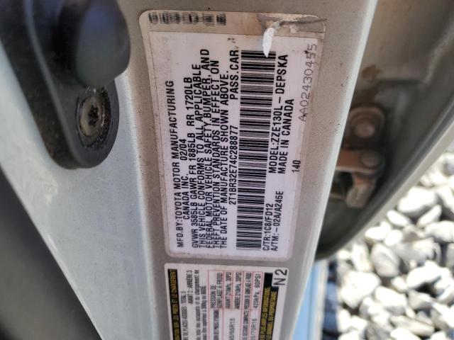 2T1BR32E74C288877 - 2004 TOYOTA COROLLA CE SILVER photo 12