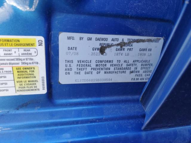 KL1TD56E29B339594 - 2009 CHEVROLET AVEO LS Mavi foto 12