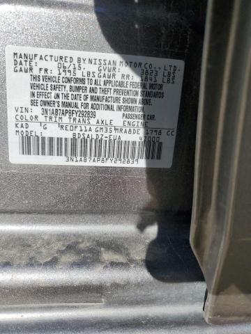 3N1AB7AP8FY292839 - 2015 NISSAN SENTRA S GRAY photo 12