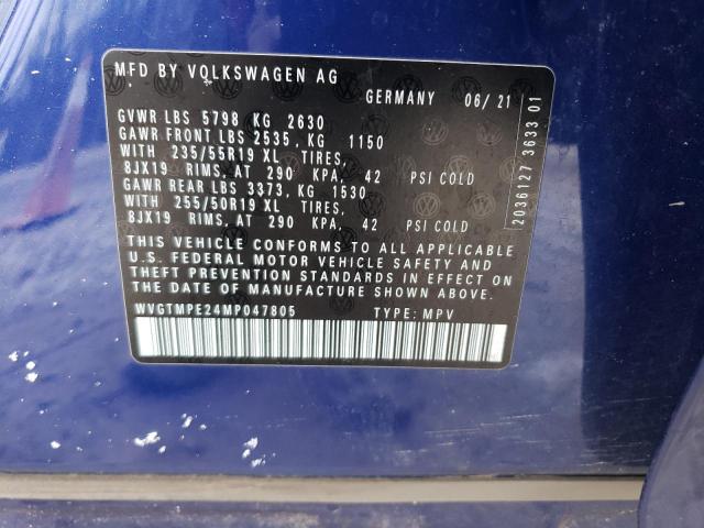 WVGTMPE24MP047805 - 2021 VOLKSWAGEN ID.4 PRO S ლურჯი ფოტო 14