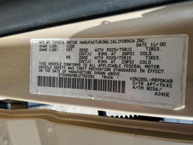 5TEGN92N61Z756592 - 2001 TOYOTA TACOMA DOUBLE CAB PRERUNNER GOLD photo 13