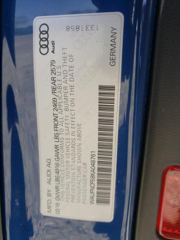 WAUFNCF58KA048761 - 2019 AUDI A5 PRESTIGE S-LINE BLUE photo 13