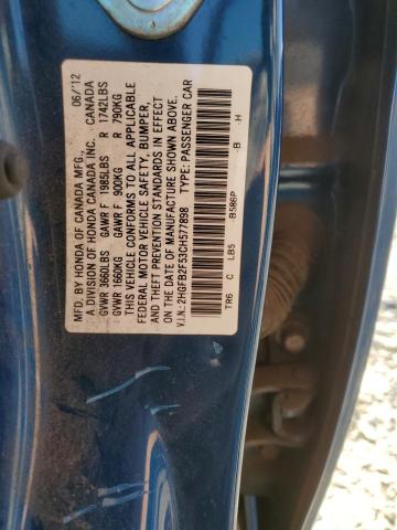 2HGFB2F53CH577898 - 2012 HONDA CIVIC LX BLUE photo 12