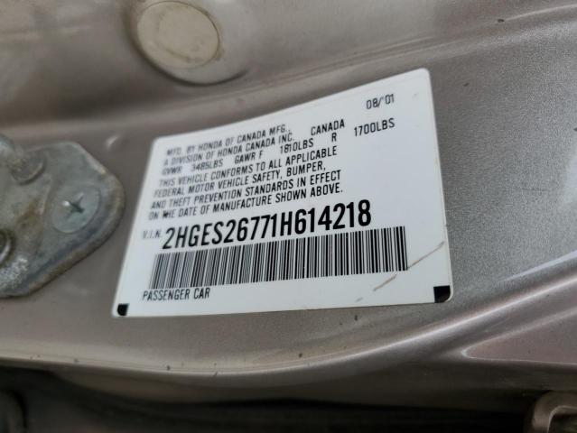 2HGES26771H614218 - 2001 HONDA CIVIC EX TAN photo 12