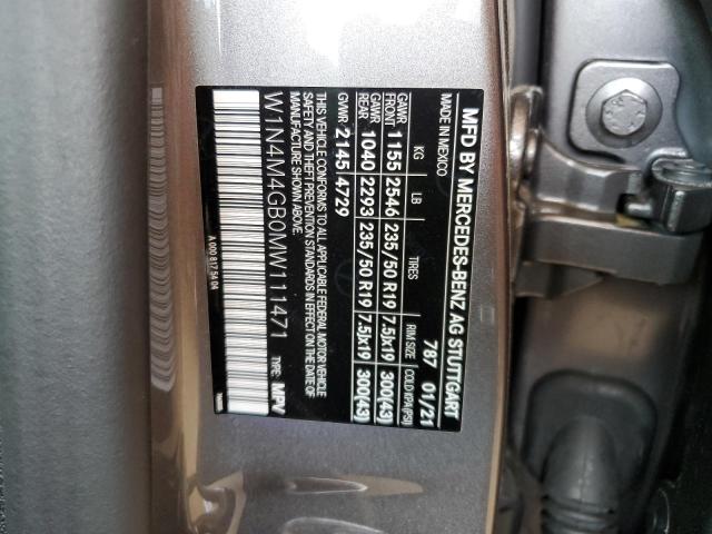 W1N4M4GB0MW111471 - 2021 MERCEDES-BENZ GLB 250 GRAY photo 13