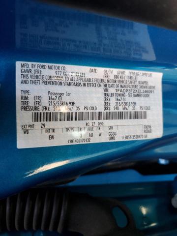 1FADP3F2XEL346091 - 2014 FORD FOCUS SE BLUE photo 12