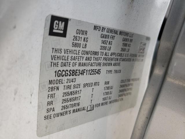 1GCGSBE34F1125545 - 2015 CHEVROLET COLORADO L SILVER photo 12