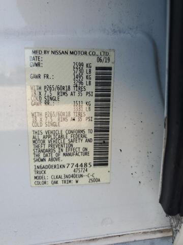 1N6AD0ER1KN774485 - 2019 NISSAN FRONTIER S WHITE photo 12