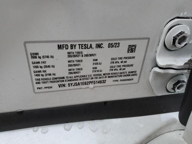 5YJSA1E62PF514632 - 2023 TESLA MODEL S თეთრი ფოტო 12