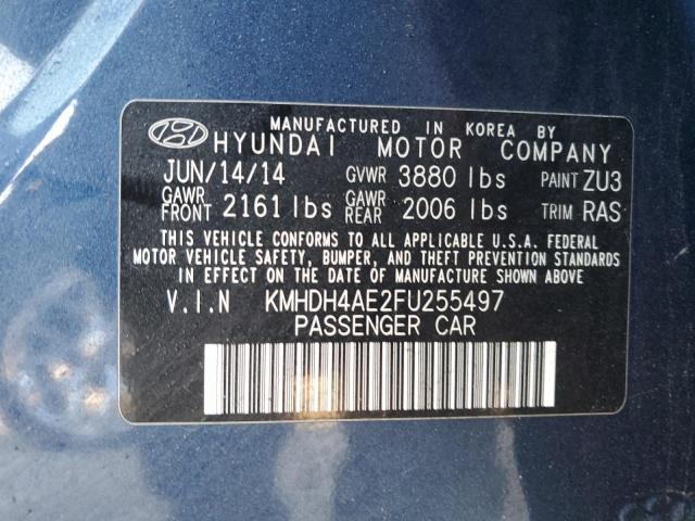 KMHDH4AE2FU255497 - 2015 HYUNDAI ELANTRA SE BLUE photo 12