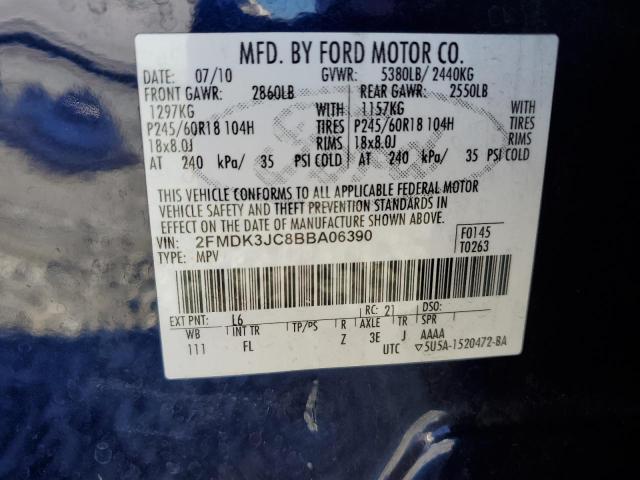 2FMDK3JC8BBA06390 - 2011 FORD EDGE SEL BLUE photo 13