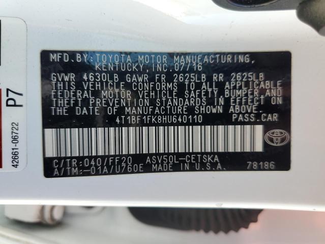 4T1BF1FK8HU640110 - 2017 TOYOTA CAMRY LE WHITE photo 12