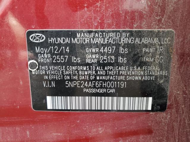 5NPE24AF6FH001191 - 2015 HYUNDAI SONATA SE RED photo 12