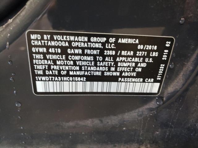 1VWDT7A31HC015642 - 2017 VOLKSWAGEN PASSAT R-LINE Մոխրագույն լուսանկար 12