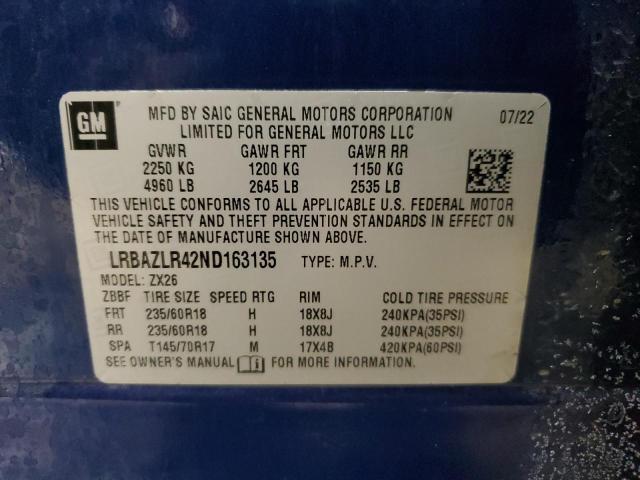 LRBAZLR42ND163135 - 2022 BUICK ENVISION PREFERRED BLUE photo 12