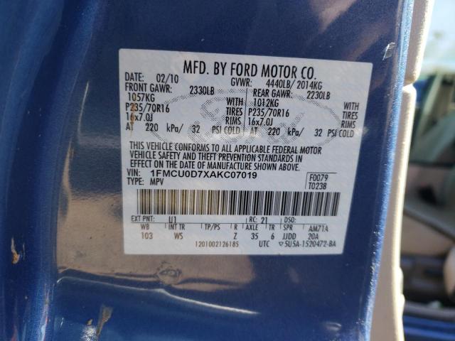 1FMCU0D7XAKC07019 - 2010 FORD ESCAPE XLT BLUE photo 12