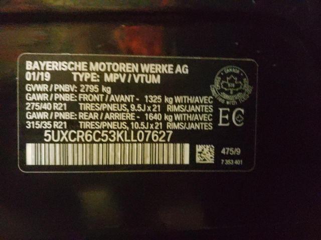 5UXCR6C53KLL07627 - 2019 BMW X5 XDRIVE40I Чорний фото 13