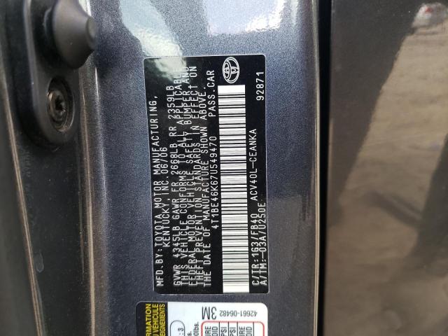 4T1BE46K67U549470 - 2007 TOYOTA CAMRY CE CHARCOAL photo 12