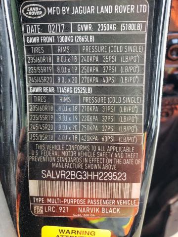 SALVR2BG3HH229523 - 2017 LAND ROVER RANGE ROVE HSE BLACK photo 13