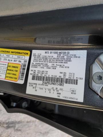 3FA6P0LU9KR154882 - 2019 FORD FUSION SE GRAY photo 12