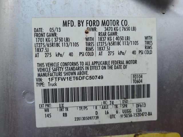 1FTFW1ET6DFC50749 - 2013 FORD F150 SUPERCREW SILVER photo 12