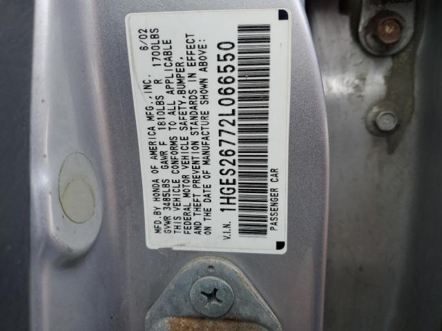 1HGES26772L066550 - 2002 HONDA CIVIC EX SILVER photo 12